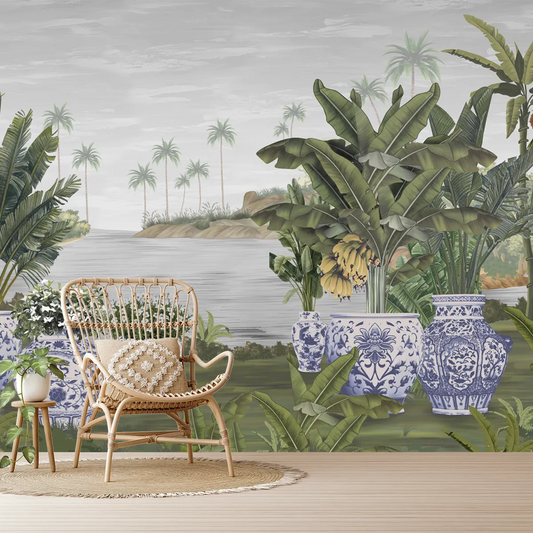 Patio Paradise Tropical Wallpaper Tailored for Your Walls