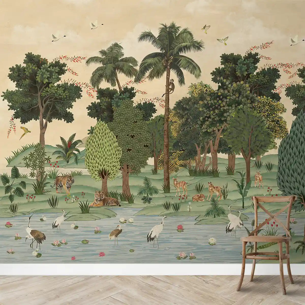 Ran Shringar Wallpaper Inspired by Ranthambore Forest in Creamy Beige.