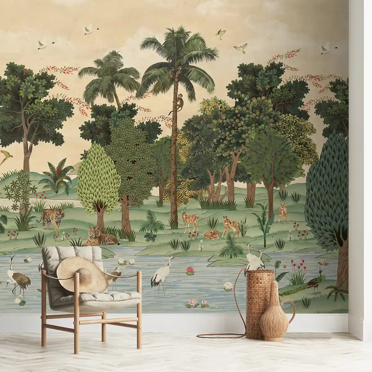 Ran Shringar Wallpaper Inspired by Ranthambore Forest in Creamy Beige.